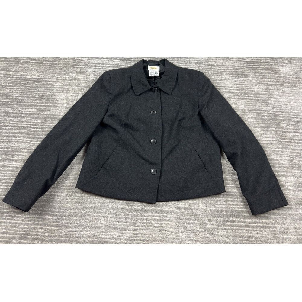 Talbots Blazer Womens 10 Petite Black Solid‎ Pockets 100% Pure Wool USA Jacket